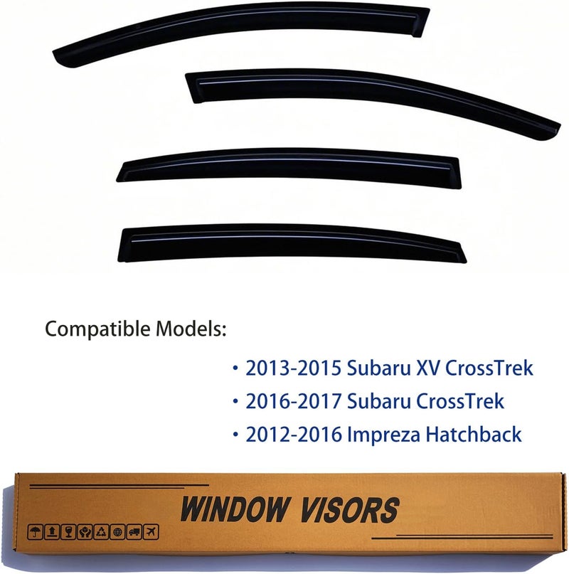 YLSCOO Window Visors Rain Guards fits 2013 2014 2015 XV CrossTrek, Out-Channel Window Wind Deflectors Vent Shades Accessories for 2016-2017 CrossTrek, 2012-2016 Impreza Hatchback, Dark Smoke 4 Pcs - Image 2